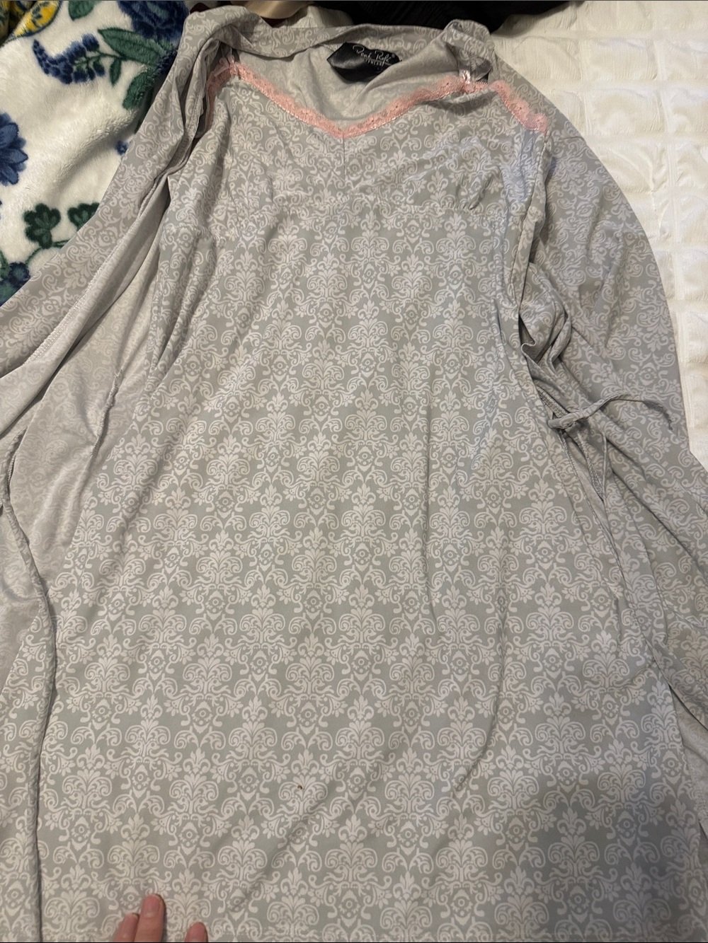 Gray Printed Sleep Cami with Lace Trim